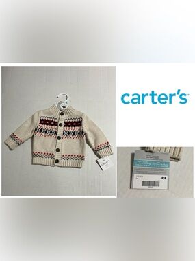 🆕CARTER’S - 6M - NWT - INFANT BOYS CREAM FAIRISLE KNIT CARDIGAN SWEATER